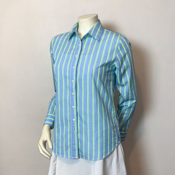 The Shirt by Rochelle Behrens The Icon Shirt in Blue & Lime Green Stripe Size S - Picture 12 of 12